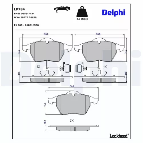 Brake Pad Set, disc brake DELPHI LP784)
